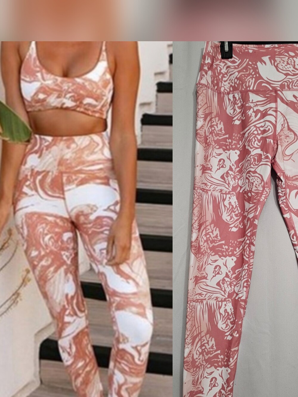 Athletic Yoga Leggings wide waistband Pink White Sz. XL New NWOT Boutique Item